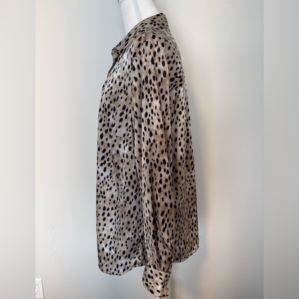 Laura Plus Animal Print Satin Button Up Blouse 1X - Picture 7 of 15